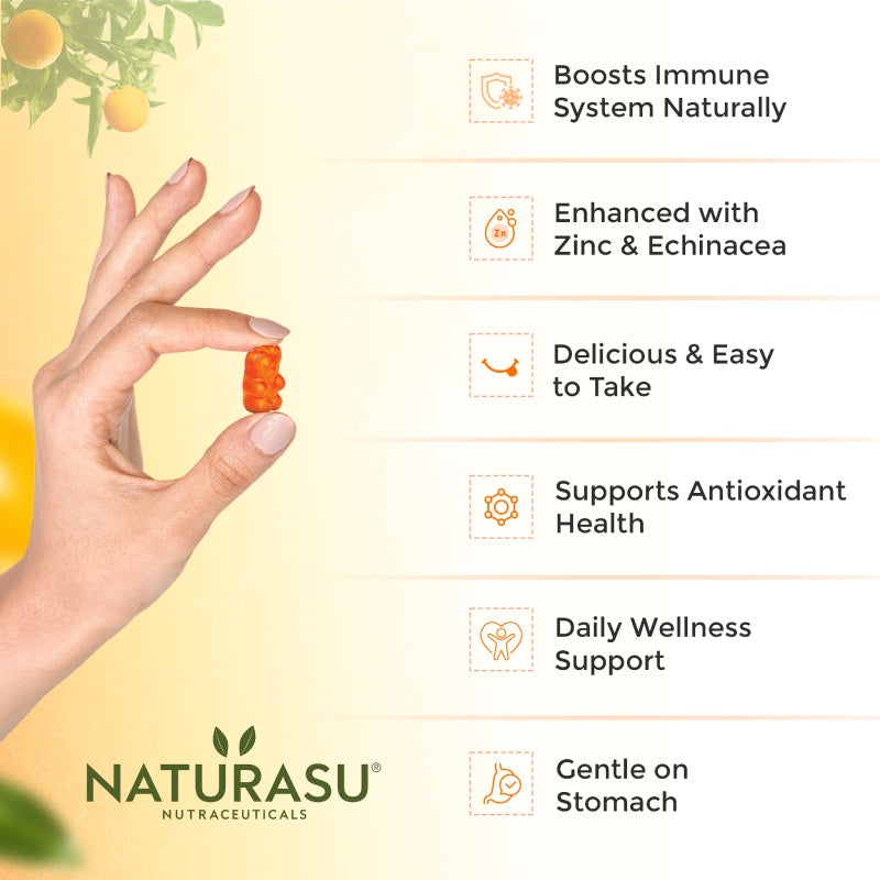 NATURASU - Vitamin C Gummies With Zinc Hair Vitamin Gummy Vitamins C Skin Care for Adults Pectin Gummy Bear Multivitamin