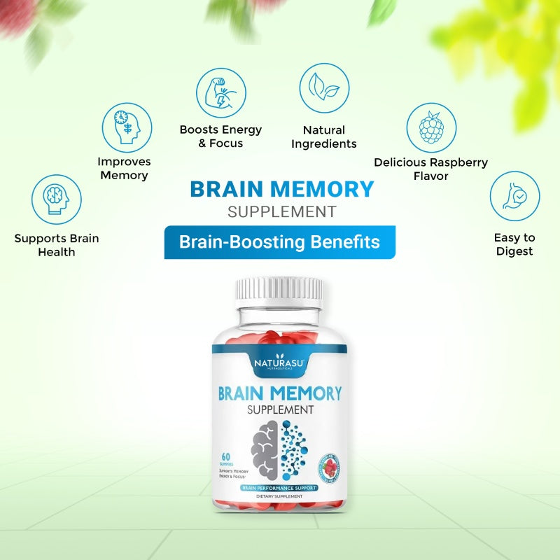 NATURASU - Brain Memory Supplement Gummies Brain Performance Support Mental Focus Memory Supplement for Brain Health With Energy